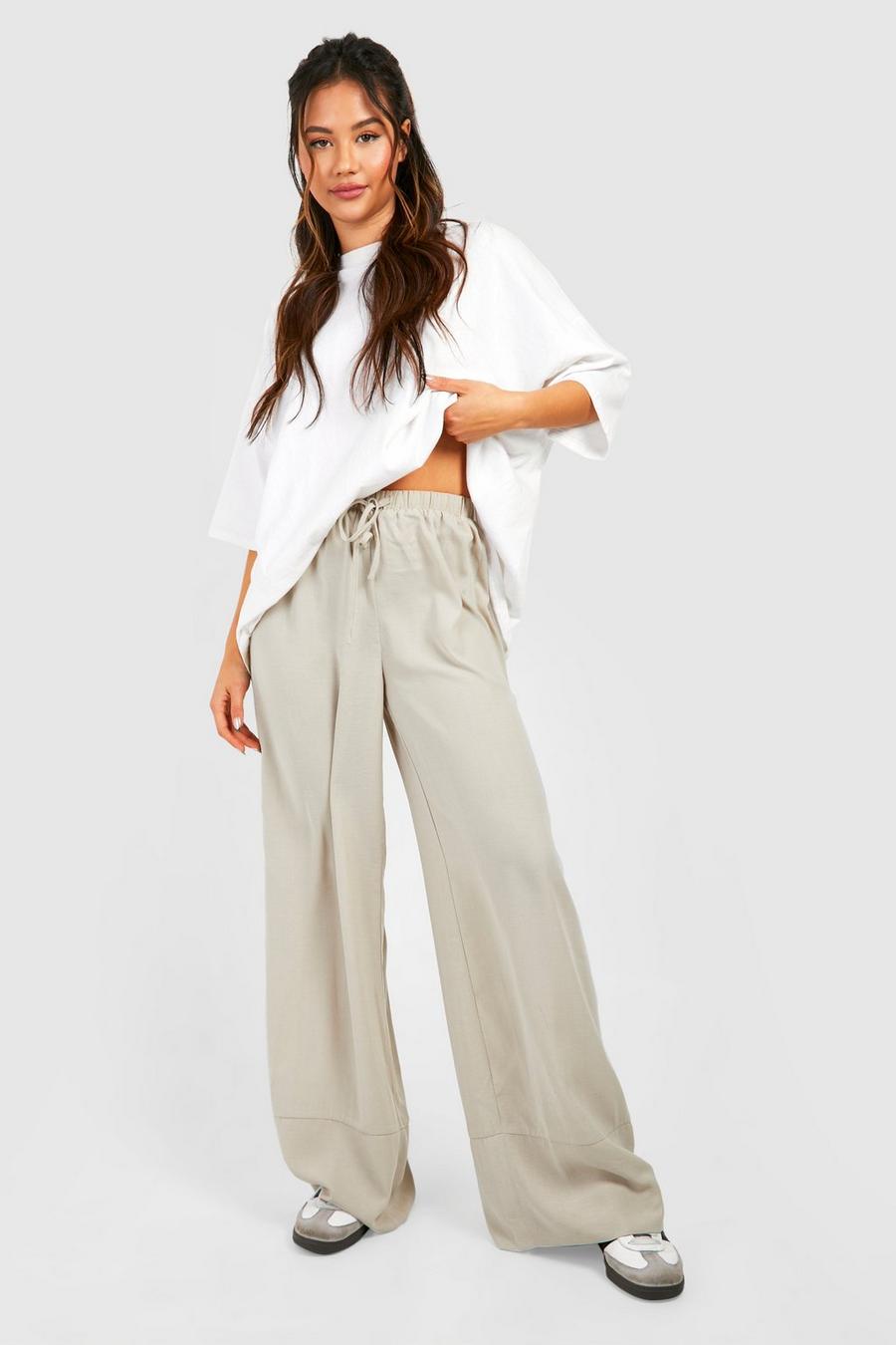 Stone Linen Look Wide Leg Trouser image number 1