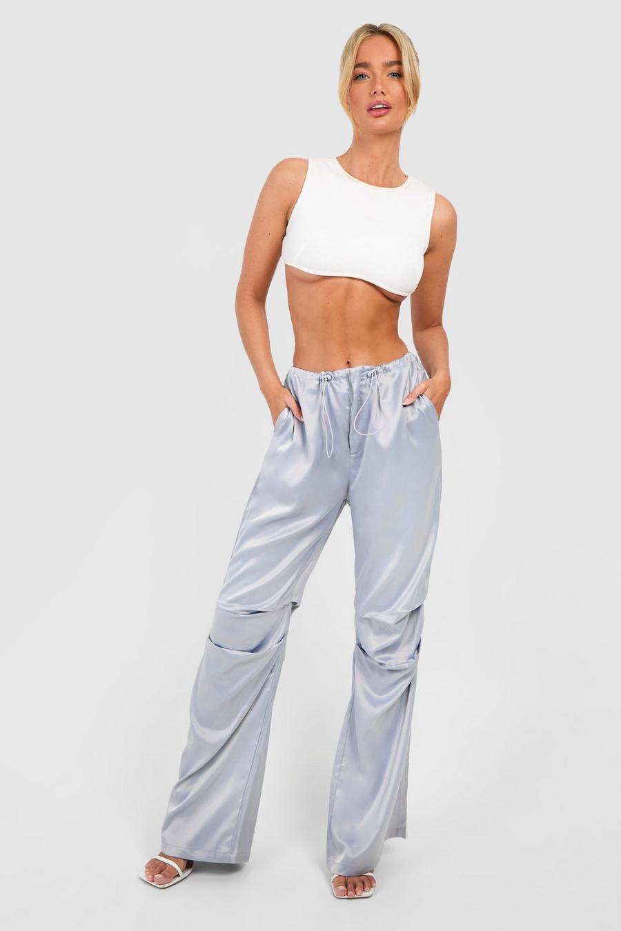 Silver Satin Toggle Detail Cargo Pants image number 1