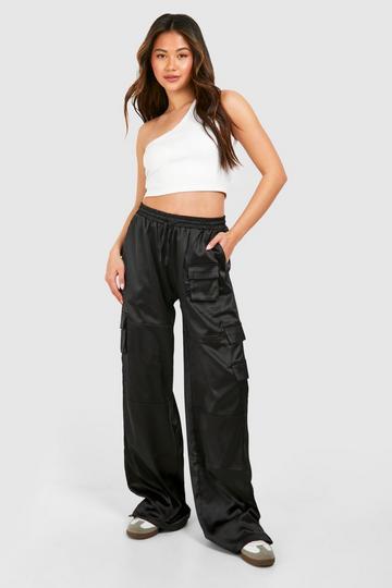 Satin Cargo Trouser black