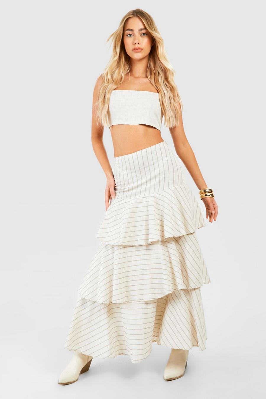 Stone Stripe Tiered Maxi Skirt image number 1