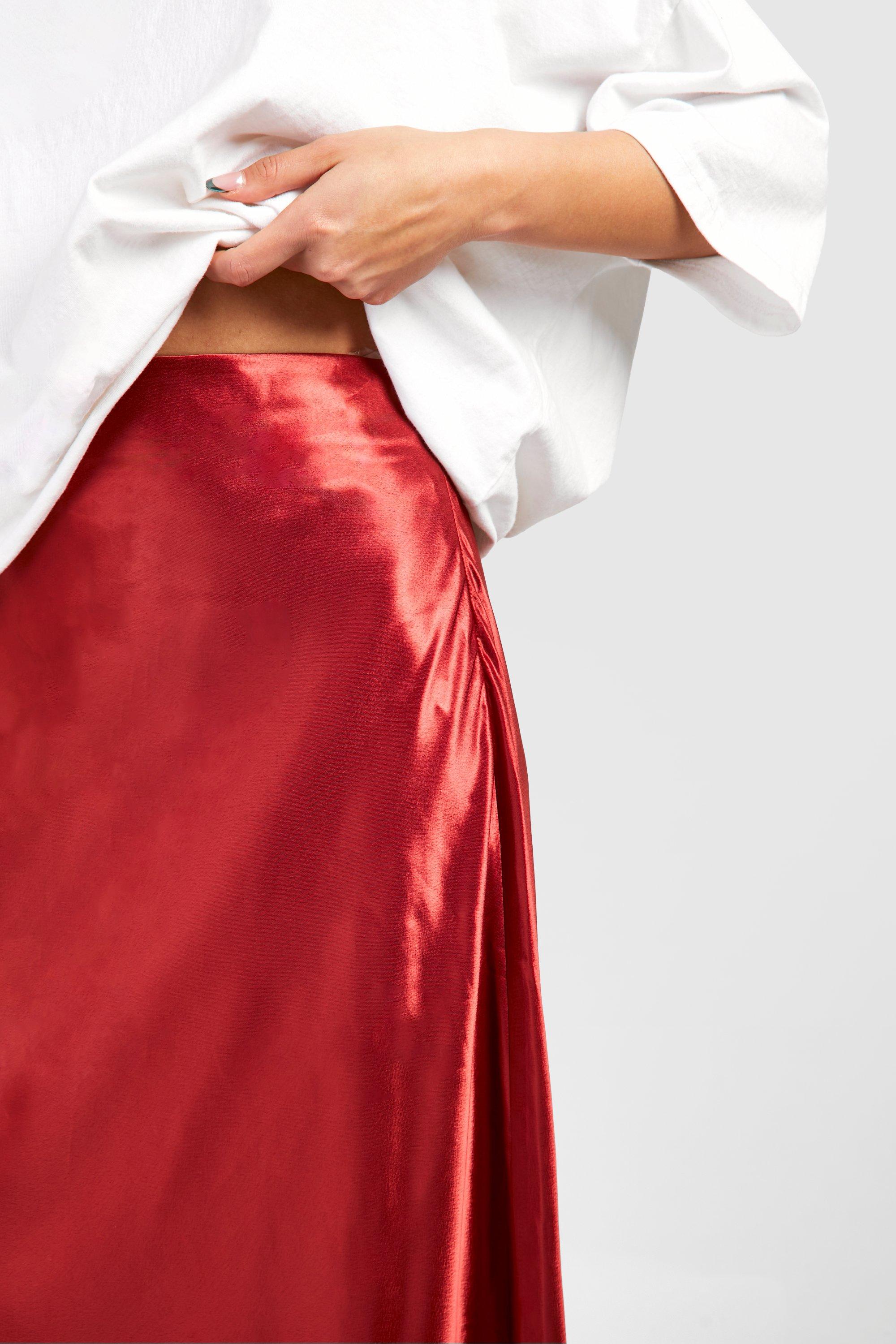Red satin maxi skirt uk sales