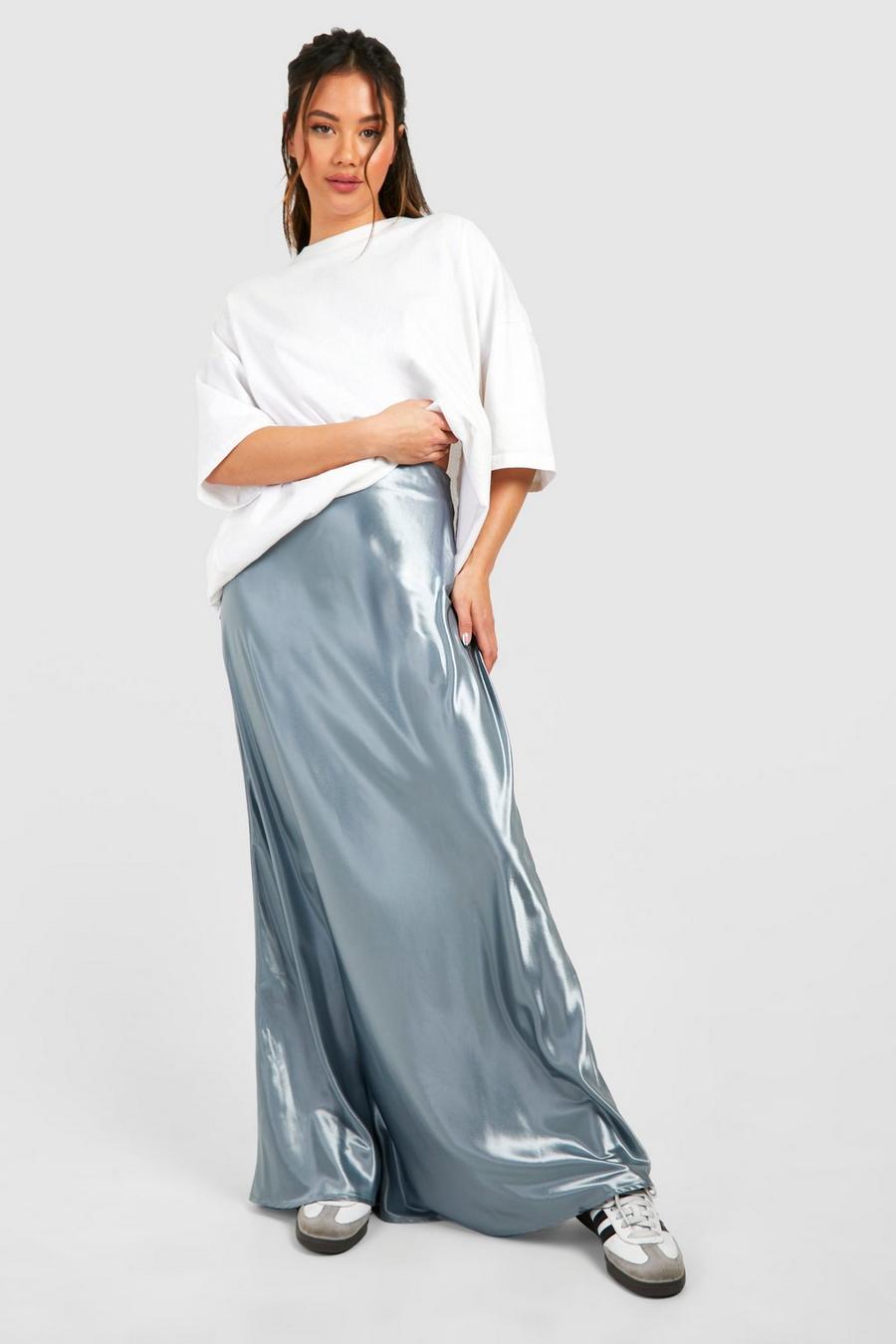 Silver Liquid Satin Maxi Skirt image number 1