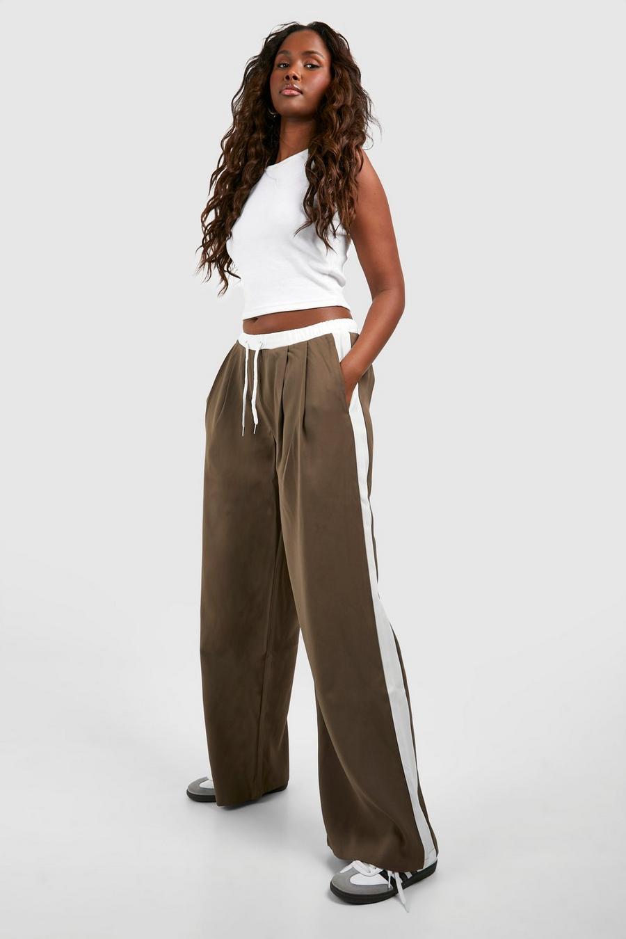 Pantaloni con righe laterali, Taupe image number 1