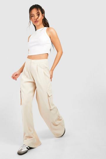 Stone Beige Tailored Oversized Slouchy Cargo Trouser