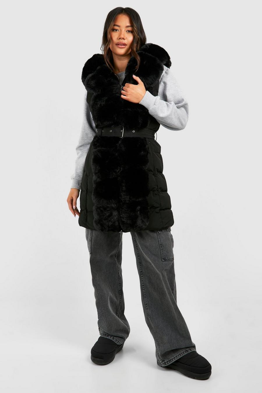 Black Faux Fur Trim Vest image number 1