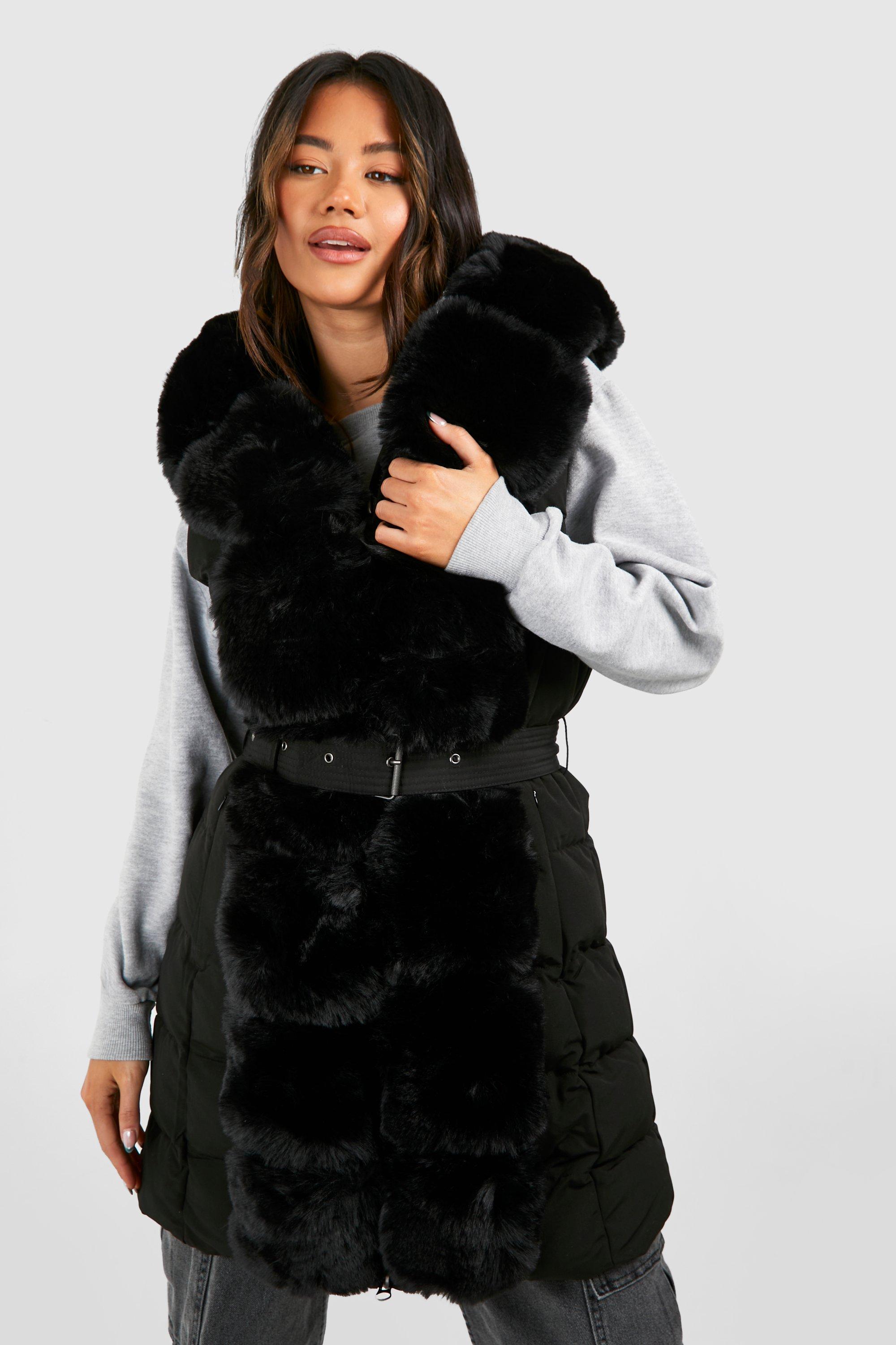 Black fur shop gilet boohoo