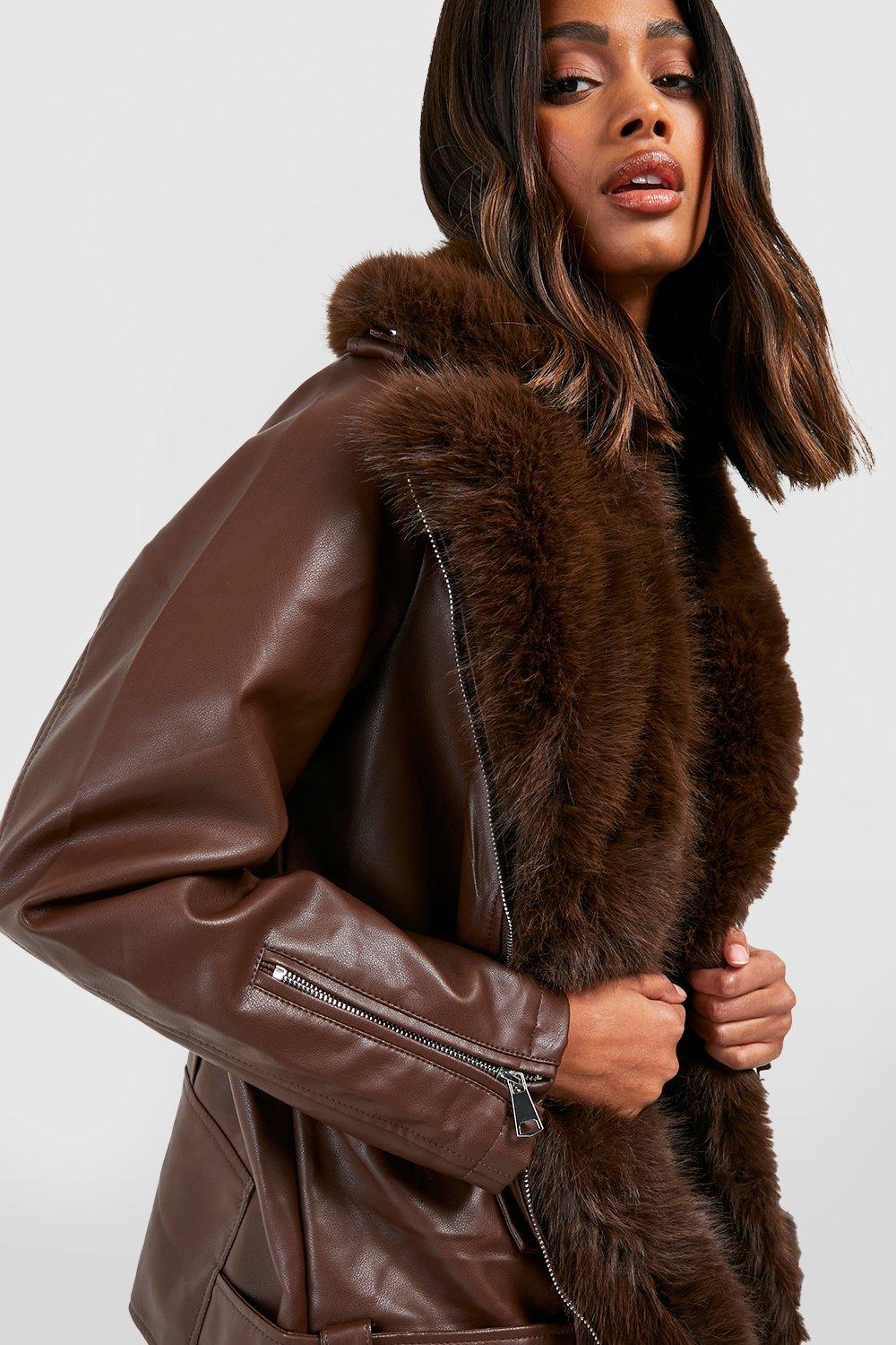 Faux Fur Trim Biker Jacket boohoo