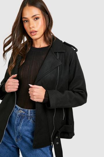 Black Oversized Wool Look Moto Jacket