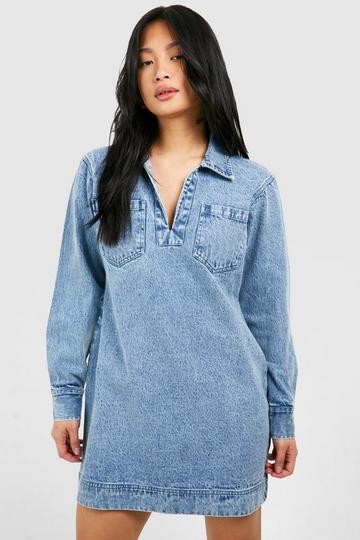 Petite Collared Denim Mini Dress mid blue