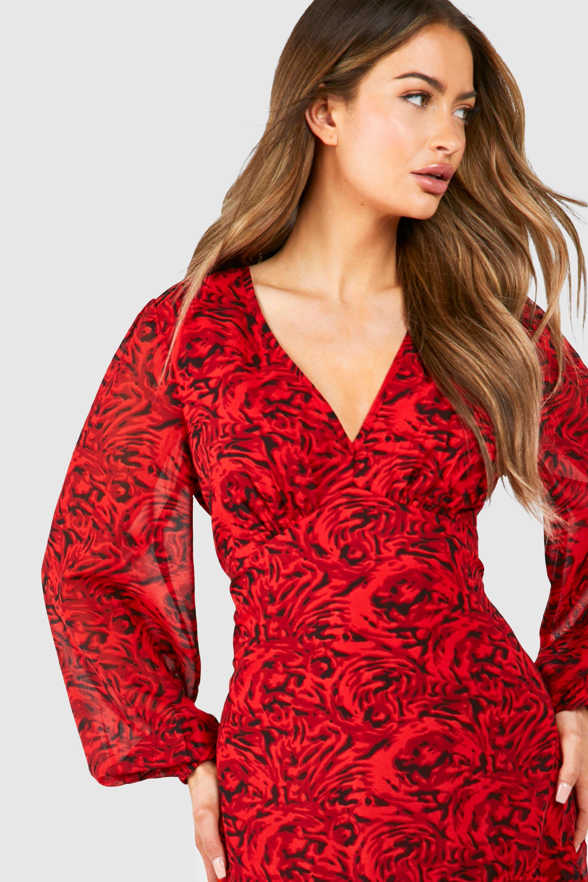 Boohoo red floral dress hotsell