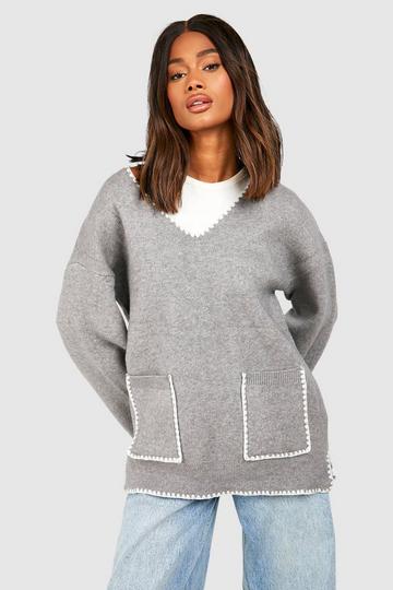 Grey Contrast Stitch Jumper