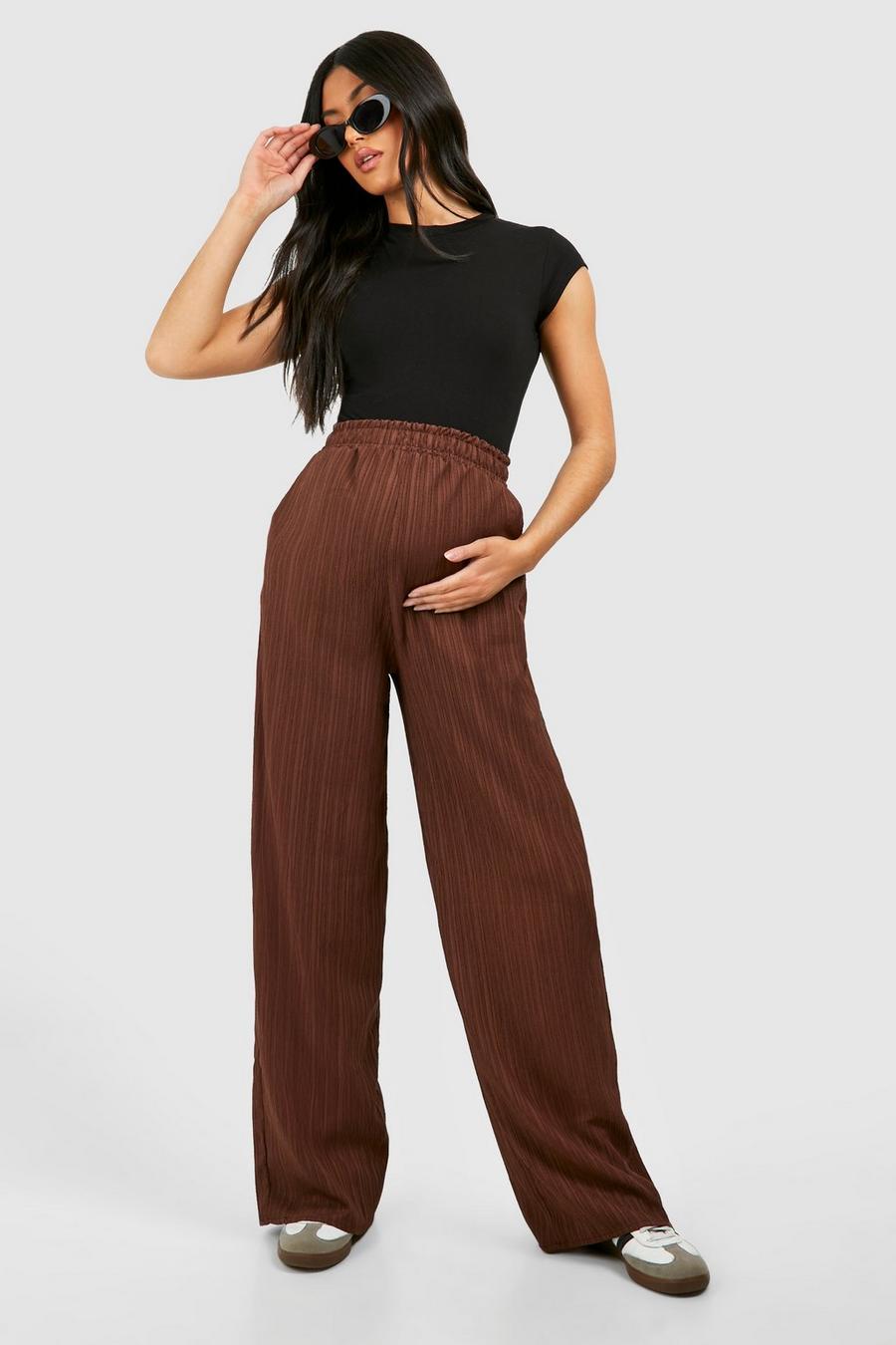 Chocolate brown Maternity Textured Wide Leg Trouser