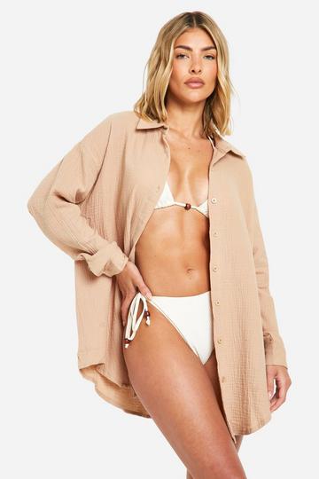 Crinkle Cotton Oversized Beach Shirt sand