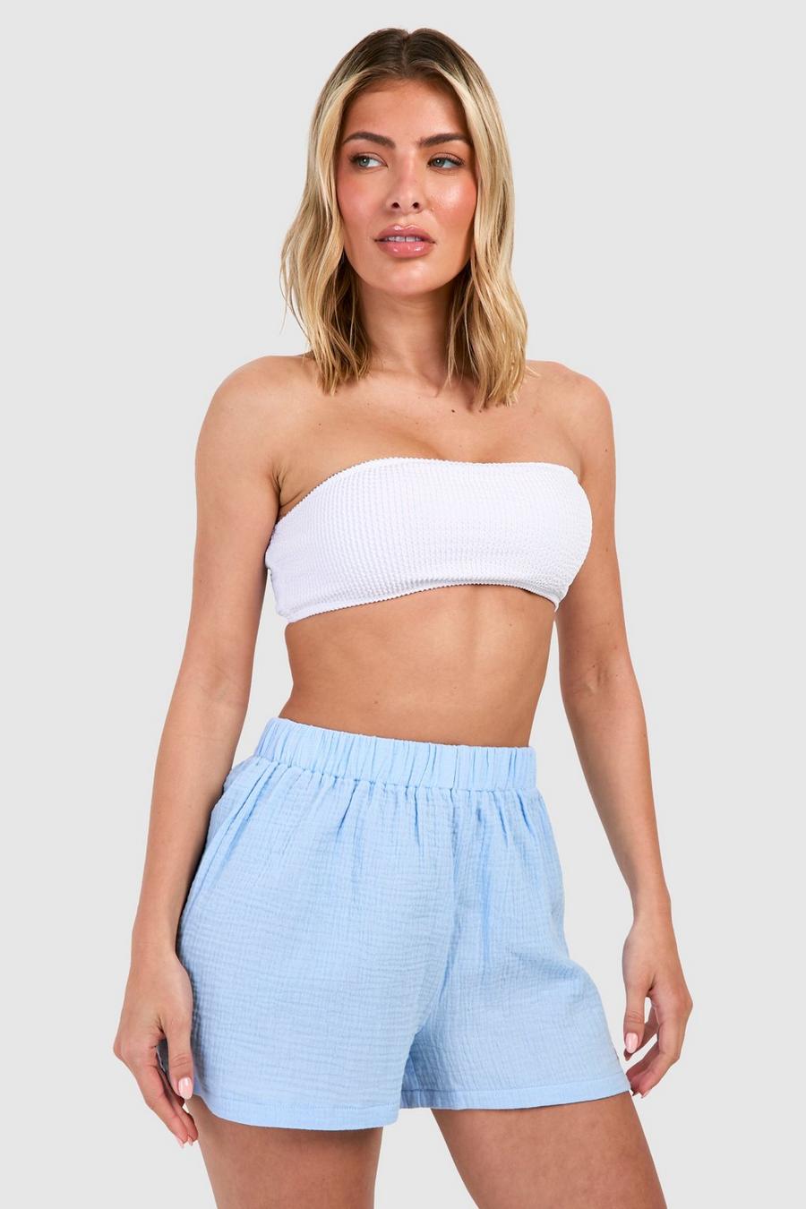 Light blue Crinkle Cotton Beach Shorts image number 1