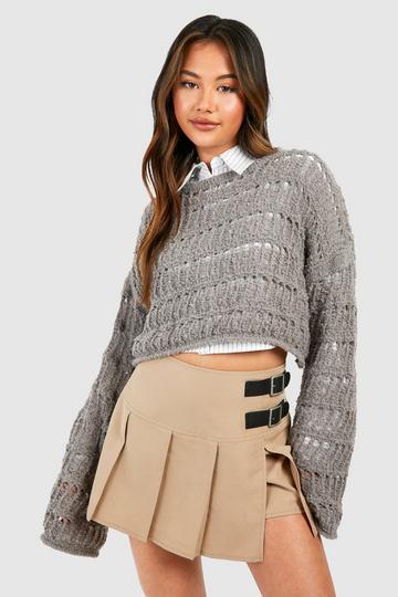 Box Pleat Buckle Detail Skort stone