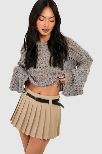 Belted Pleated Skort stone