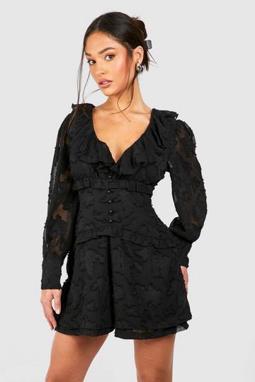 Petite Burnout Button Down Playsuit black