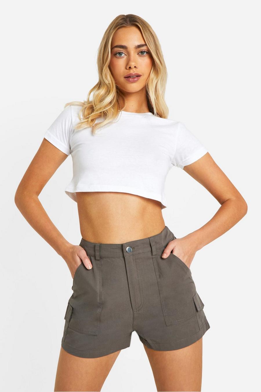 Charcoal Twill High Waisted Cargo Shorts