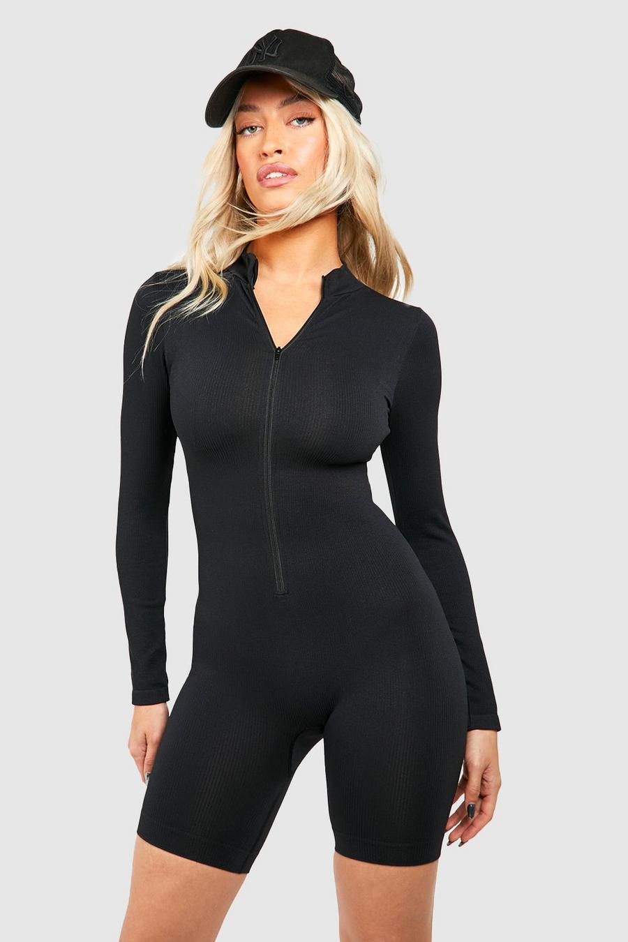 Forever 21 Women's Seamless Zip-Up Jumpsuit in Black Medium
