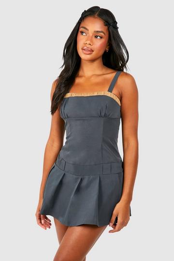 Box Pleat Contrast Tennis Playsuit charcoal