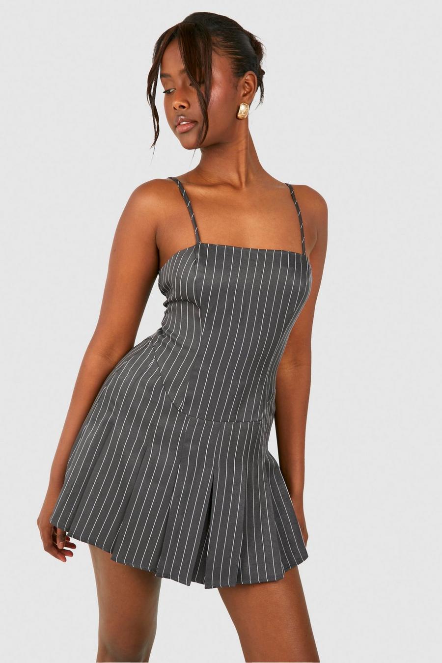 Charcoal Pinstripe Box Pleat Playsuit image number 1