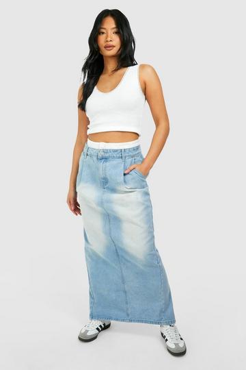 Petite Boxer Waistband Denim Maxi Skirt light wash