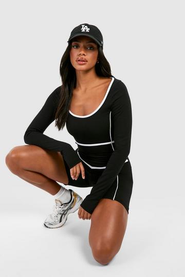 Contrast Seam Cotton Playsuit black