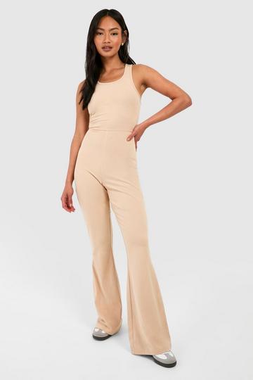 Strappy Cotton Yoga Unitard Jumpsuit stone