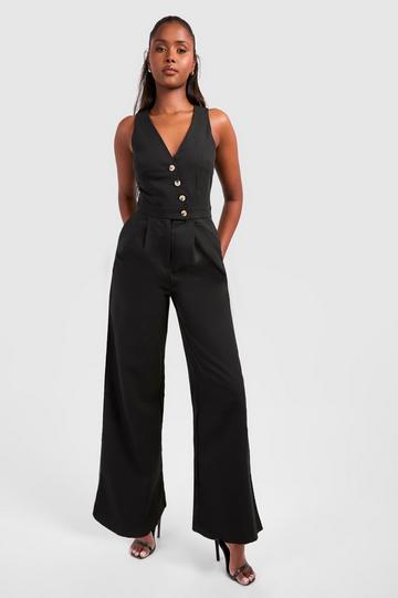 Waistcoat Detail Wide Leg Jumpsuit black