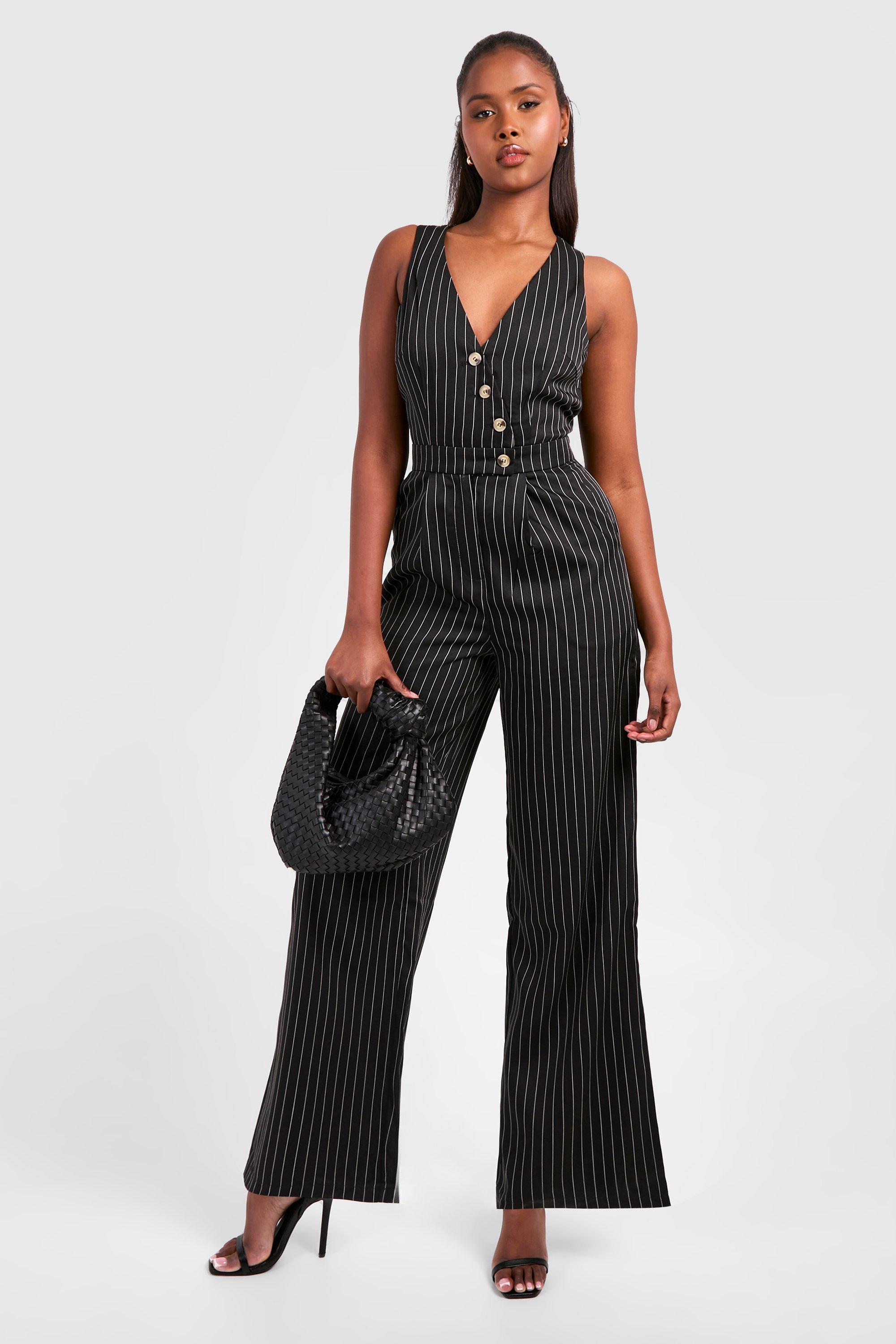 Pinstripe Vest Detail Wide Leg Jumpsuit boohoo USA