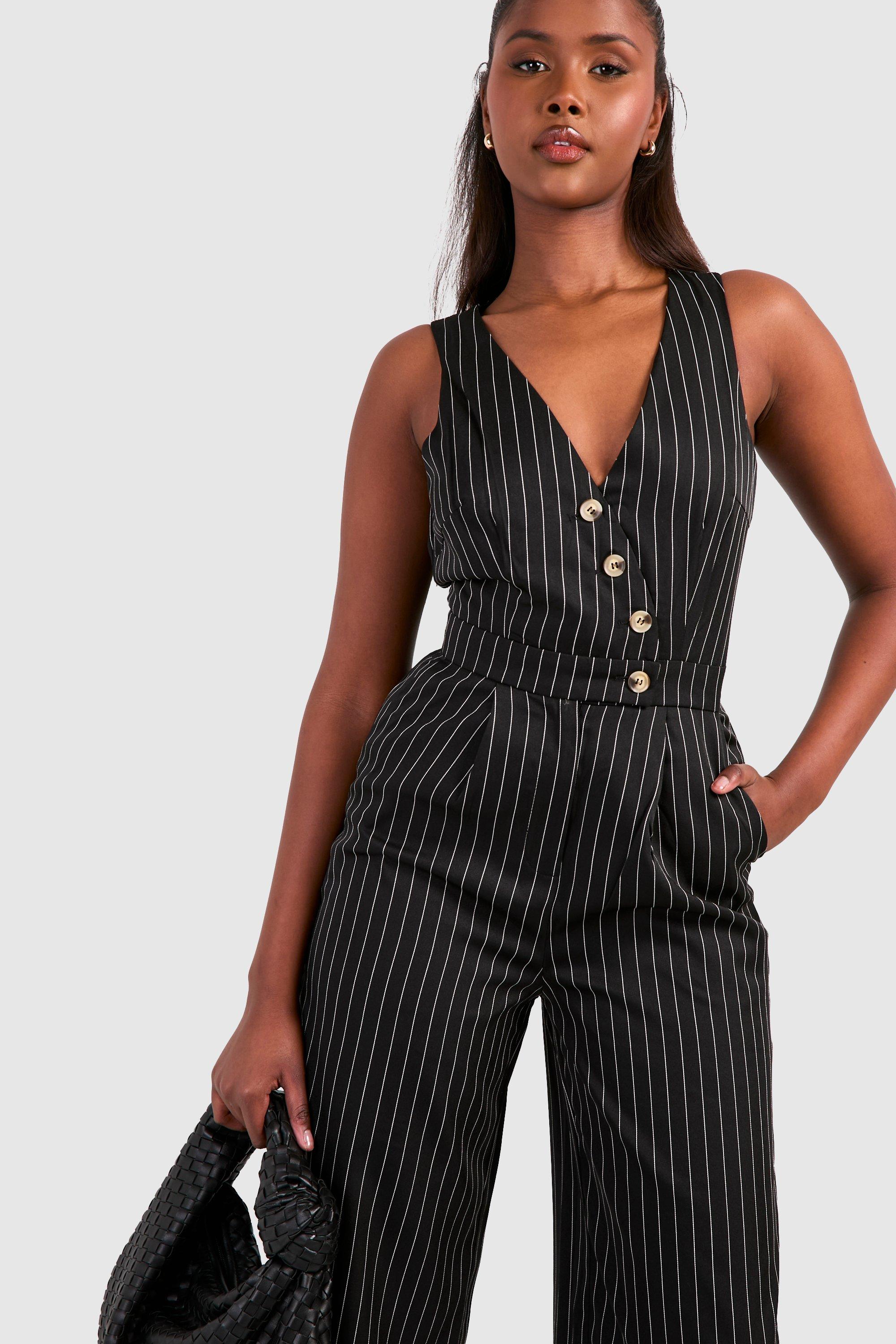 Boohoo hotsell pinstripe jumpsuit