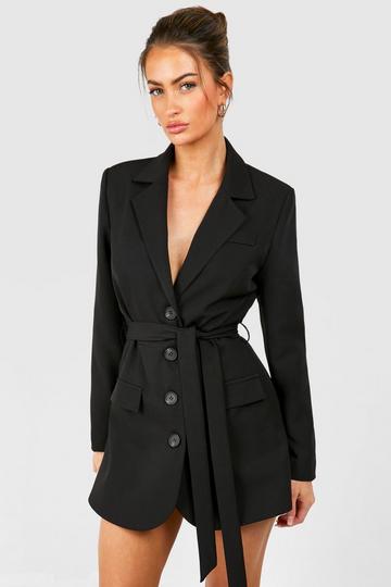 Black Belted Tailored Blazer Playsuit