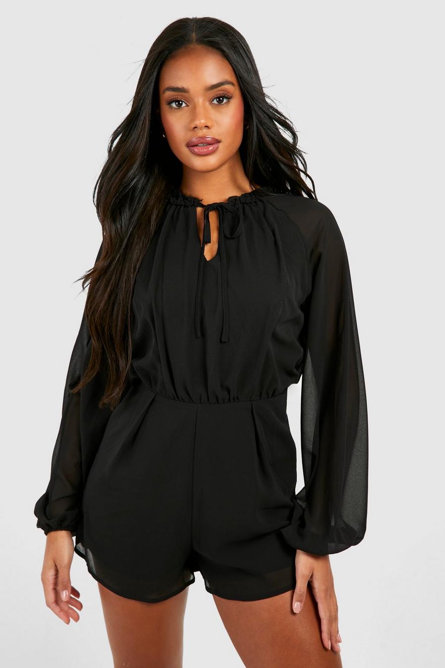 Black Chiffon Playsuit Met Ruches image number 1