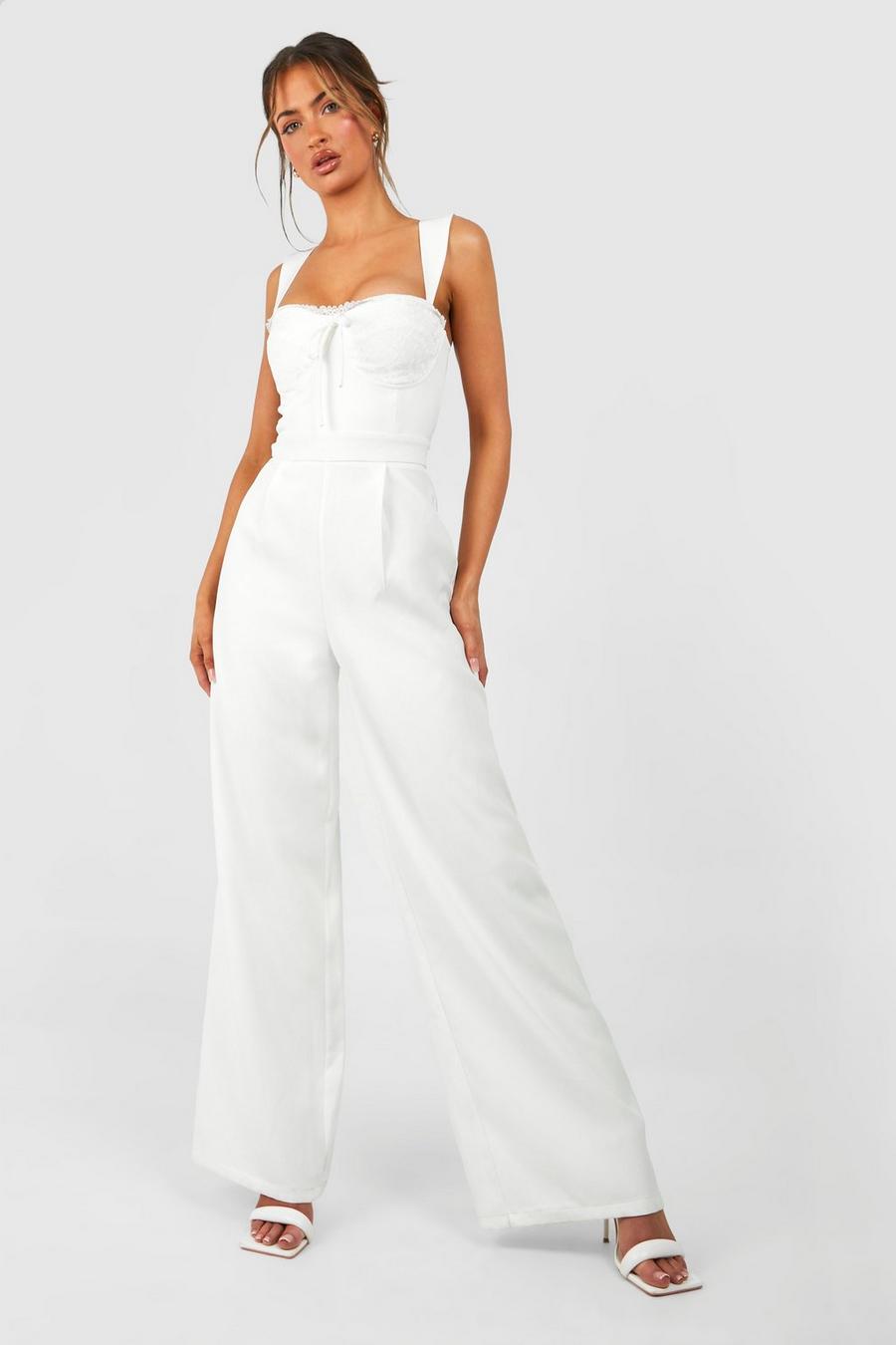 White Lace Cup Detail Jumpsuit image number 1