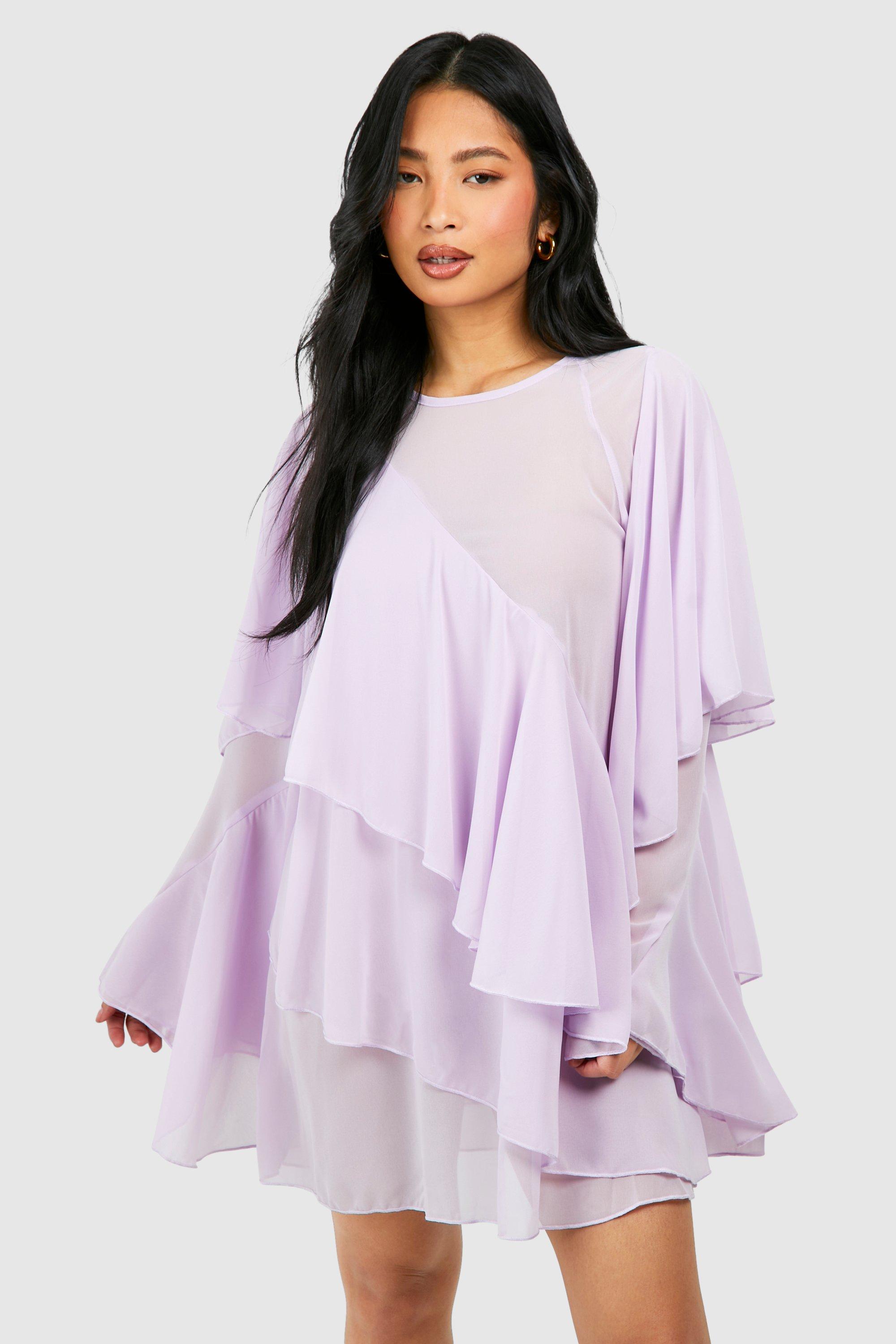 chiffon lilac long sleeved cocktail dresses