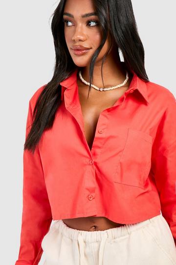 Korte Katoenen Boxy Poplin Blouse red