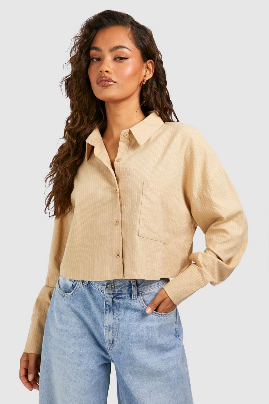 Stone Striped Boxy Crop Textured Shirt  image number 1