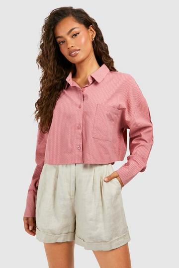 Striped Boxy Crop Textured Shirt terracotta