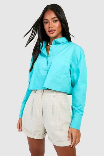 Cotton Poplin Boxy Cropped Shirt light blue