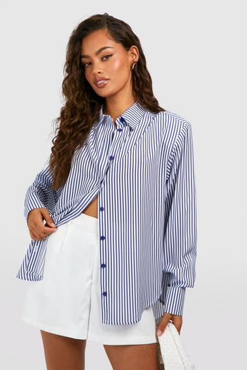 Oversized Shoulder Pad Striped Shirt navy