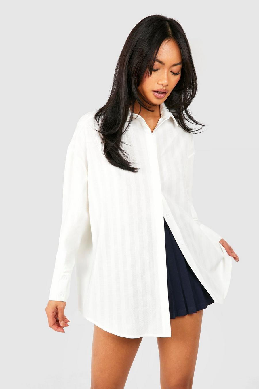 White Oversized Textured Shirt  image number 1