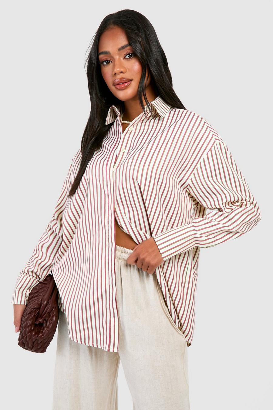 Green Oversized Striped Shirt  image number 1