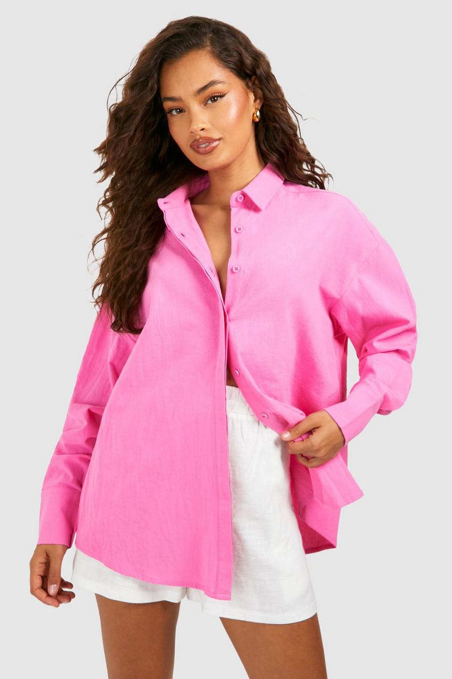 Camisa oversize de lino, Pink image number 1