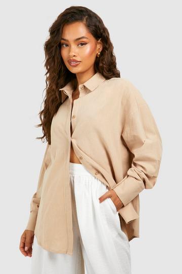 Oversized Linen Look Shirt stone