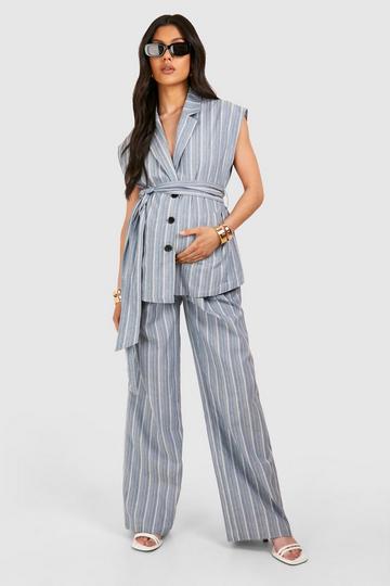 Maternity Elasticated Waist Stripe Pants blue