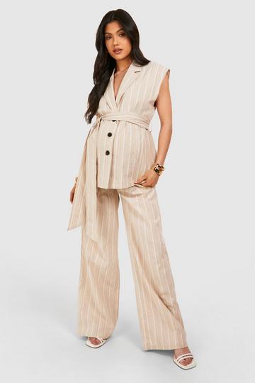 Stone Beige Maternity Elasticated Waist Stripe Pants