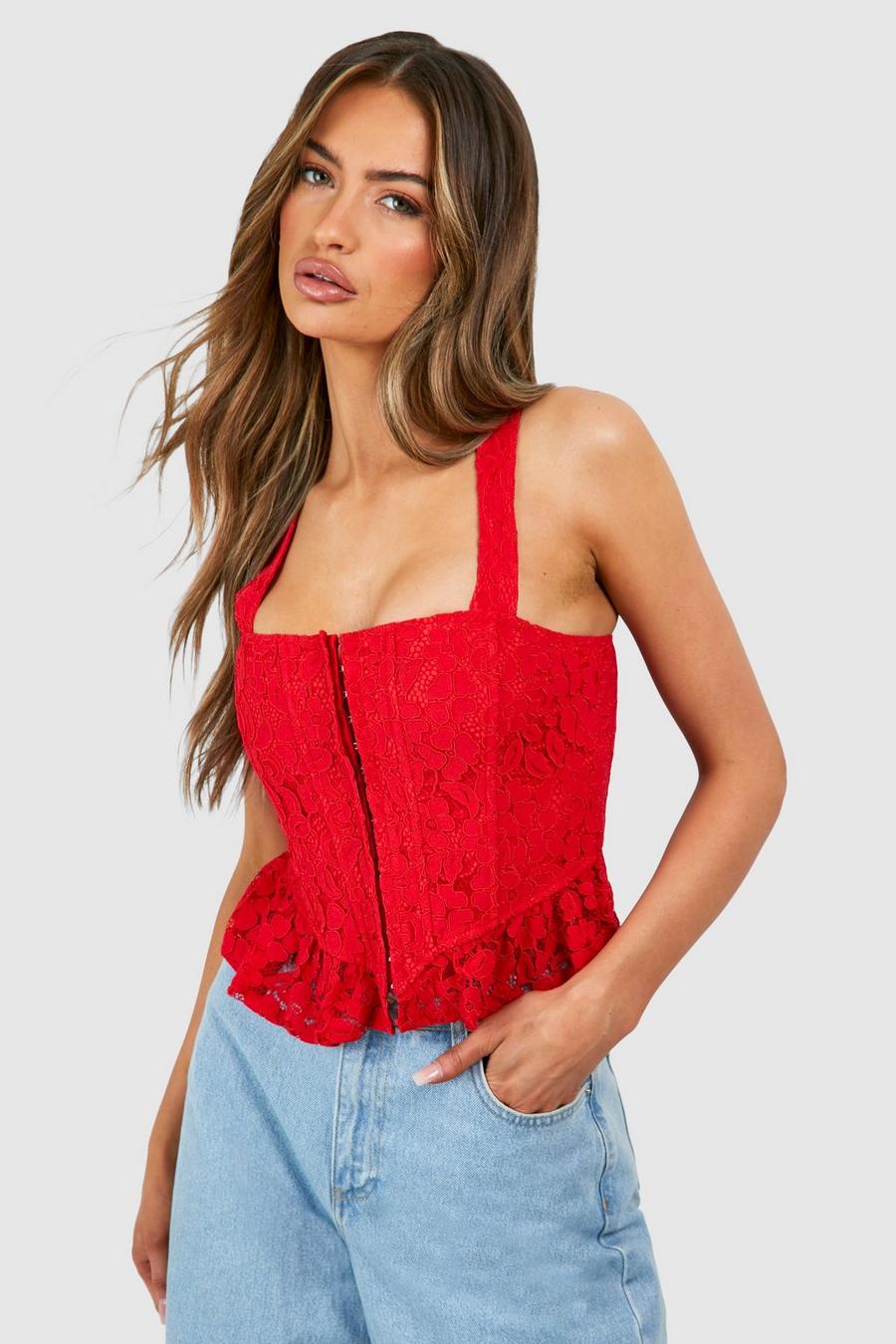 Red Lace Square Neck Corset  image number 1