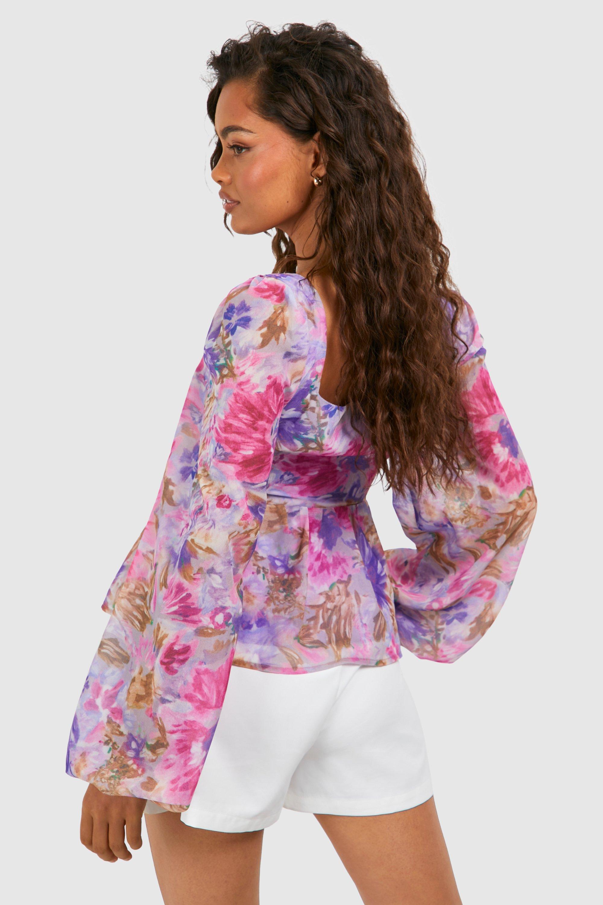 Floral Chiffon Balloon Sleeve Top | boohoo