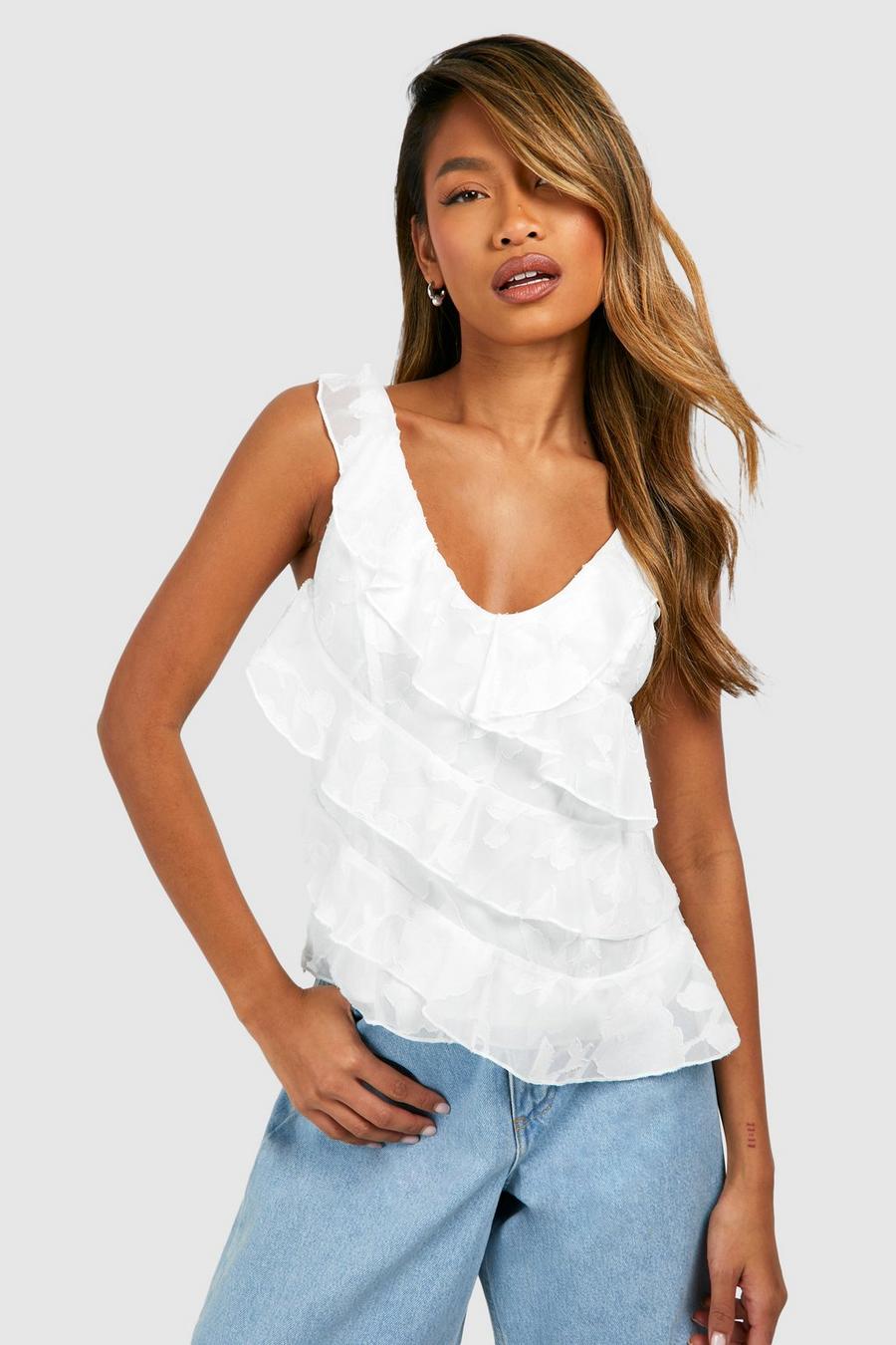 Ivory Textured Ruffle Cami  image number 1