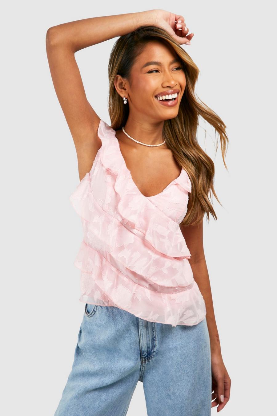 Pink Textured Ruffle Cami  image number 1